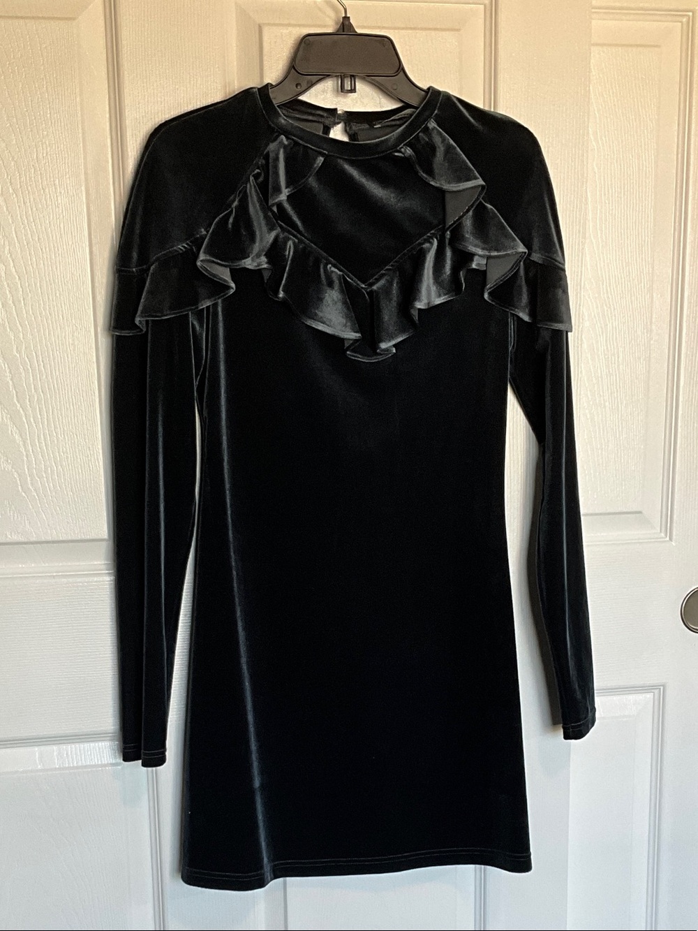 The Fifth Label Black Velvet Long-Sleeve Ruffle Yoke Dress